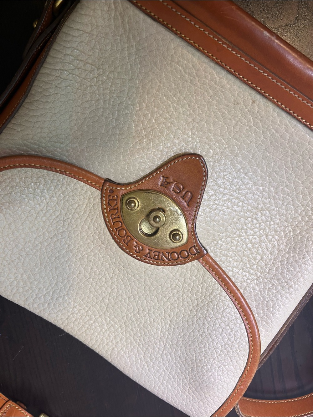 Dooney & Bourke Cream and Tan Leather Saddle Crossbody - Picture 5 of 10